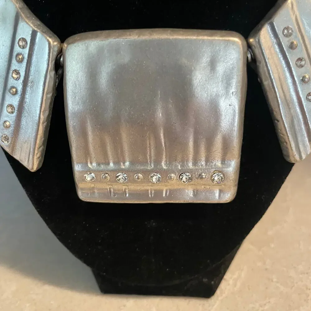 chico's silver tone statement necklace modern geometric collar evening jewelry